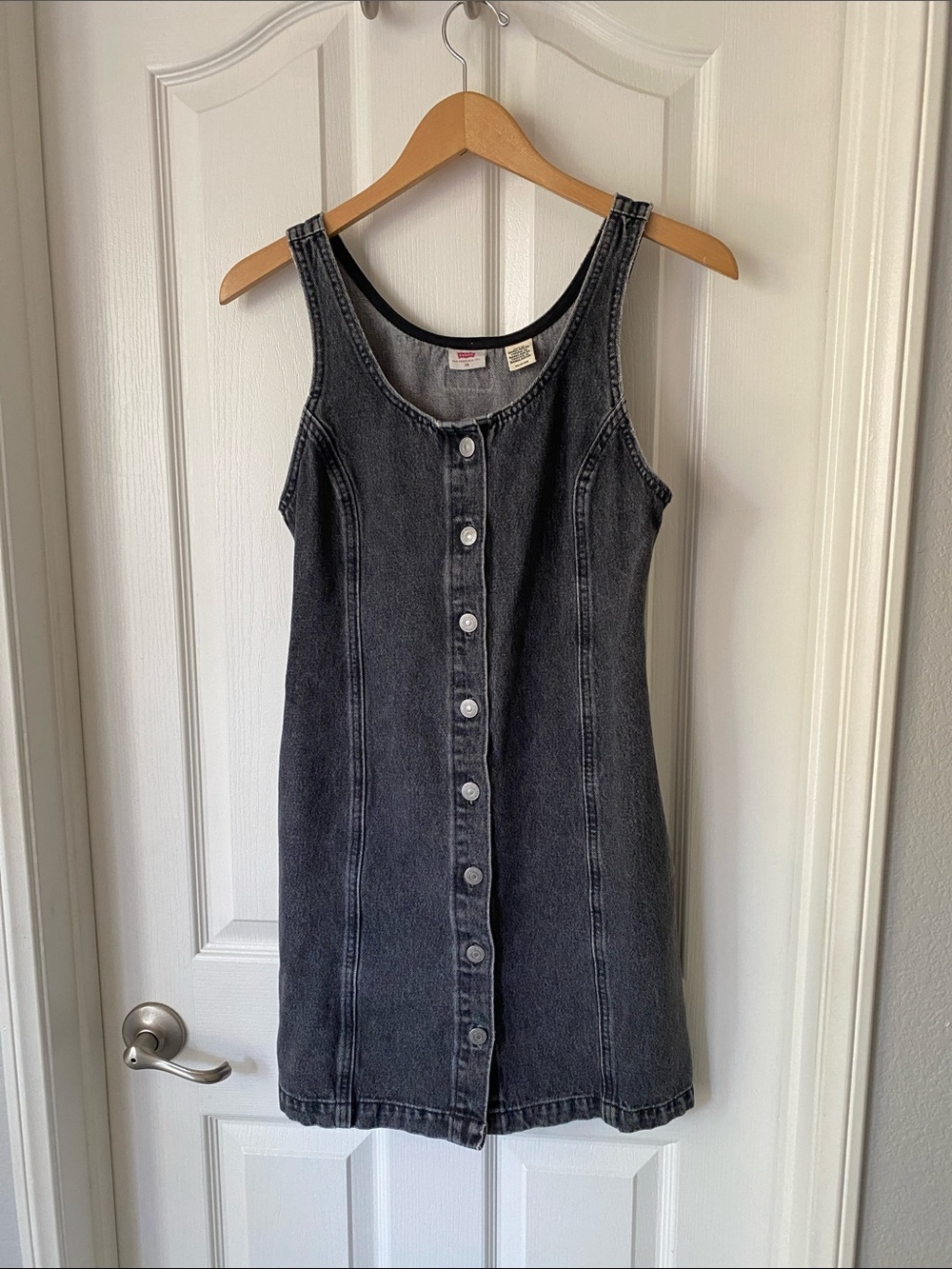Levi's Black Washed Denim Button-Front Mini Dress